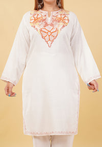 Kashmiri Aari embroidery Cotton Co-ord set Size-46 (White)