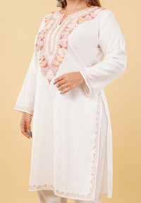 Kashmiri Aari embroidery Cotton Co-ord set Size-46 (White)