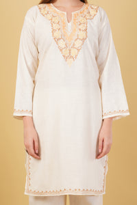 Kashmiri Aari embroidery Cotton Co-ord set Size-42 (White)
