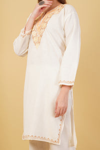 Kashmiri Aari embroidery Cotton Co-ord set Size-42 (White)