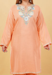 Kashmiri Aari embroidery Cotton Co-ord set Size-46 (Peach)