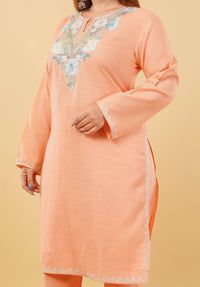 Kashmiri Aari embroidery Cotton Co-ord set Size-46 (Peach)