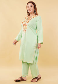 Kashmiri Aari embroidery Cotton Co-ord set Size-46 (Green)