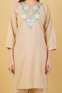 Kashmiri Aari embroidery Cotton Co-ord set Size-42 (Beige)