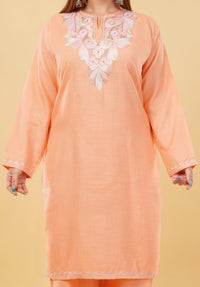Kashmiri Aari embroidery Cotton Co-ord set Size-46 (Peach)