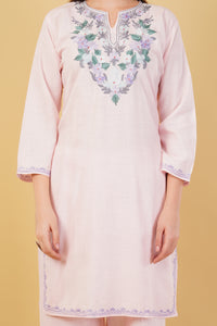 Kashmiri Aari embroidery Cotton Co-ord set Size-42 (Baby Pink)