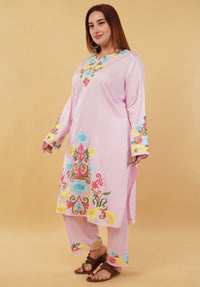 Kashmiri Aari embroidery Jaam Cotton Co-ord set Size-48 (Pink)