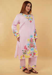 Kashmiri Aari embroidery Jaam Cotton Co-ord set Size-48 (Pink)