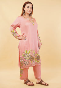 Kashmiri Aari embroidery Jaam Cotton Co-ord set Size-48 (Salmon Pink)