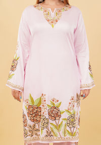 Kashmiri Aari embroidery Jaam Cotton Co-ord set Size-48 (Pink)