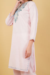 Kashmiri Aari embroidery Cotton Co-ord set Size-42 (Baby Pink)