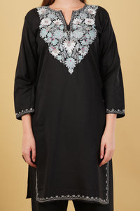 Kashmiri Aari embroidery Cotton Co-ord set Size-42 (Black)