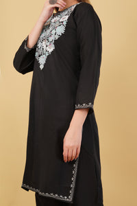 Kashmiri Aari embroidery Cotton Co-ord set Size-42 (Black)