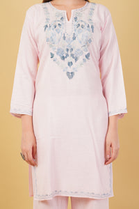 Kashmiri Aari embroidery Cotton Co-ord set Size-42 (Baby Pink)