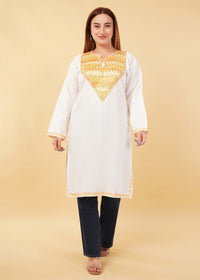 Kashmiri Aari embroidery Cotton Long Kurti Size-46(White)