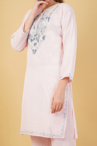 Kashmiri Aari embroidery Cotton Co-ord set Size-42 (Baby Pink)