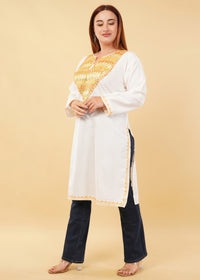Kashmiri Aari embroidery Cotton Long Kurti Size-46(White)