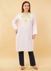 Kashmiri Aari embroidery Cotton Long Kurti Size-46(Baby Pink)
