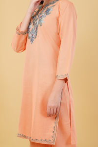 Kashmiri Aari embroidery Cotton Co-ord set Size-42 (Peach)
