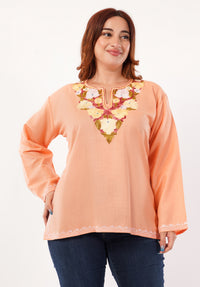 Kashmiri Aari embroidery Cotton Short Kurti Size-46 (Peach)