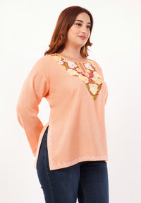 Kashmiri Aari embroidery Cotton Short Kurti Size-46 (Peach)