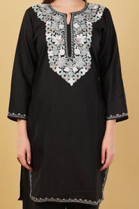 Kashmiri Aari embroidery Cotton Co-ord set Size-42 (Black)