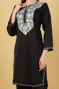 Kashmiri Aari embroidery Cotton Co-ord set Size-42 (Black)