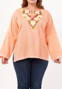 Kashmiri Aari embroidery Cotton Short Kurti Size-46 (Peach)