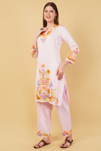 Kashmiri Aari embroidery Jaam Cotton Co-ord set Size-44 (Pink)