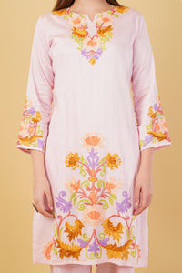 Kashmiri Aari embroidery Jaam Cotton Co-ord set Size-44 (Pink)