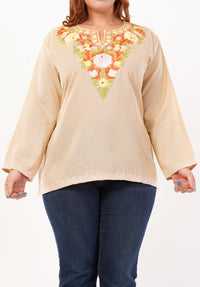 Kashmiri Aari embroidery Cotton Short Kurti Size-46 (Beige)