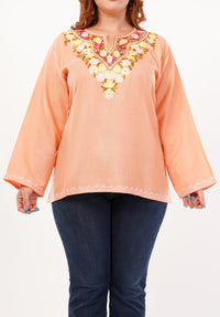 Kashmiri Aari embroidery Cotton Short Kurti Size-46 (Peach)