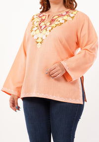 Kashmiri Aari embroidery Cotton Short Kurti Size-46 (Peach)