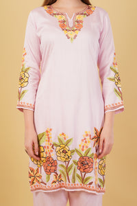 Kashmiri Aari embroidery Jaam Cotton Co-ord set Size-44 (Pink)
