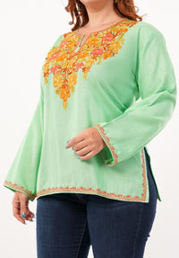 Kashmiri Aari embroidery Cotton Short Kurti Size-46 (Green)