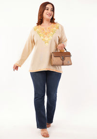Kashmiri Aari embroidery Cotton Short Kurti Size-46 (Beige)