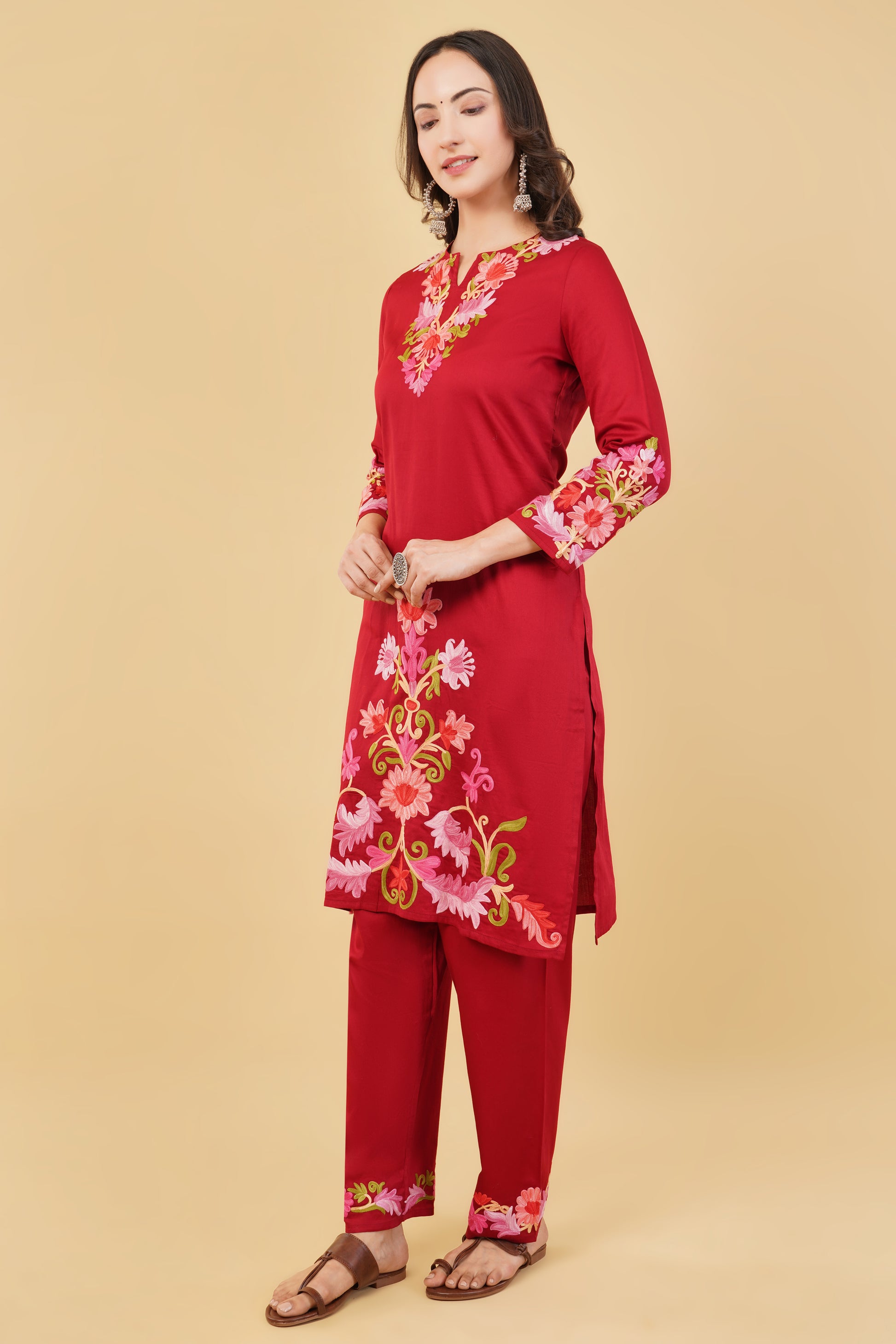 Kashmiri Aari embroidery Jaam Cotton Co-ord set Size-38