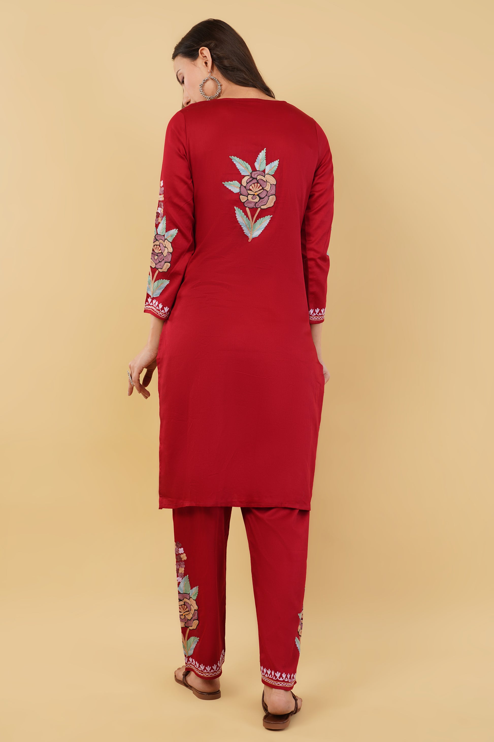 Kashmiri Aari embroidery Jaam Cotton Co-ord set Size-38