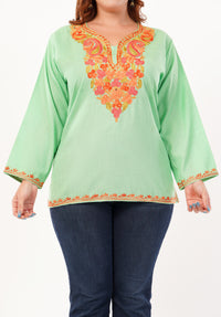 Kashmiri Aari embroidery Cotton Short Kurti Size-46 (Green)