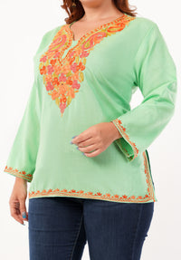 Kashmiri Aari embroidery Cotton Short Kurti Size-46 (Green)