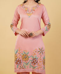 Kashmiri Aari embroidery Jaam Cotton Co-ord set Size-38 (Salmon Pink)