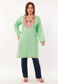 Kashmiri Aari embroidery Cotton Long Kurti Size-46(Green)