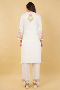 Kashmiri Aari embroidery Jaam Cotton Co-ord set Size-38 (White)