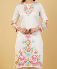 Kashmiri Aari embroidery Jaam Cotton Co-ord set Size-38 (White)