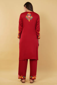 Kashmiri Aari embroidery Jaam Cotton Co-ord set Size-38 (Red)