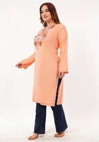 Kashmiri Aari embroidery Cotton Long Kurti Size-46(Peach)