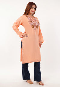 Kashmiri Aari embroidery Cotton Long Kurti Size-46(Peach)