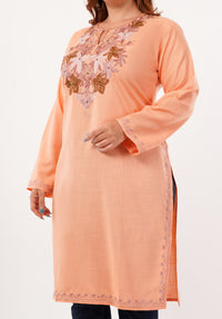 Kashmiri Aari embroidery Cotton Long Kurti Size-46(Peach)