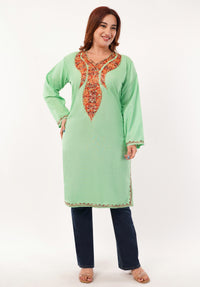 Kashmiri Aari embroidery Cotton Long Kurti Size-46(Green)