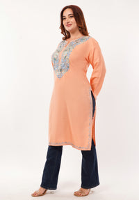 Kashmiri Aari embroidery Cotton Long Kurti Size-46(Peach)